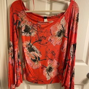 Free People Orange Floral Strapless Top Size S